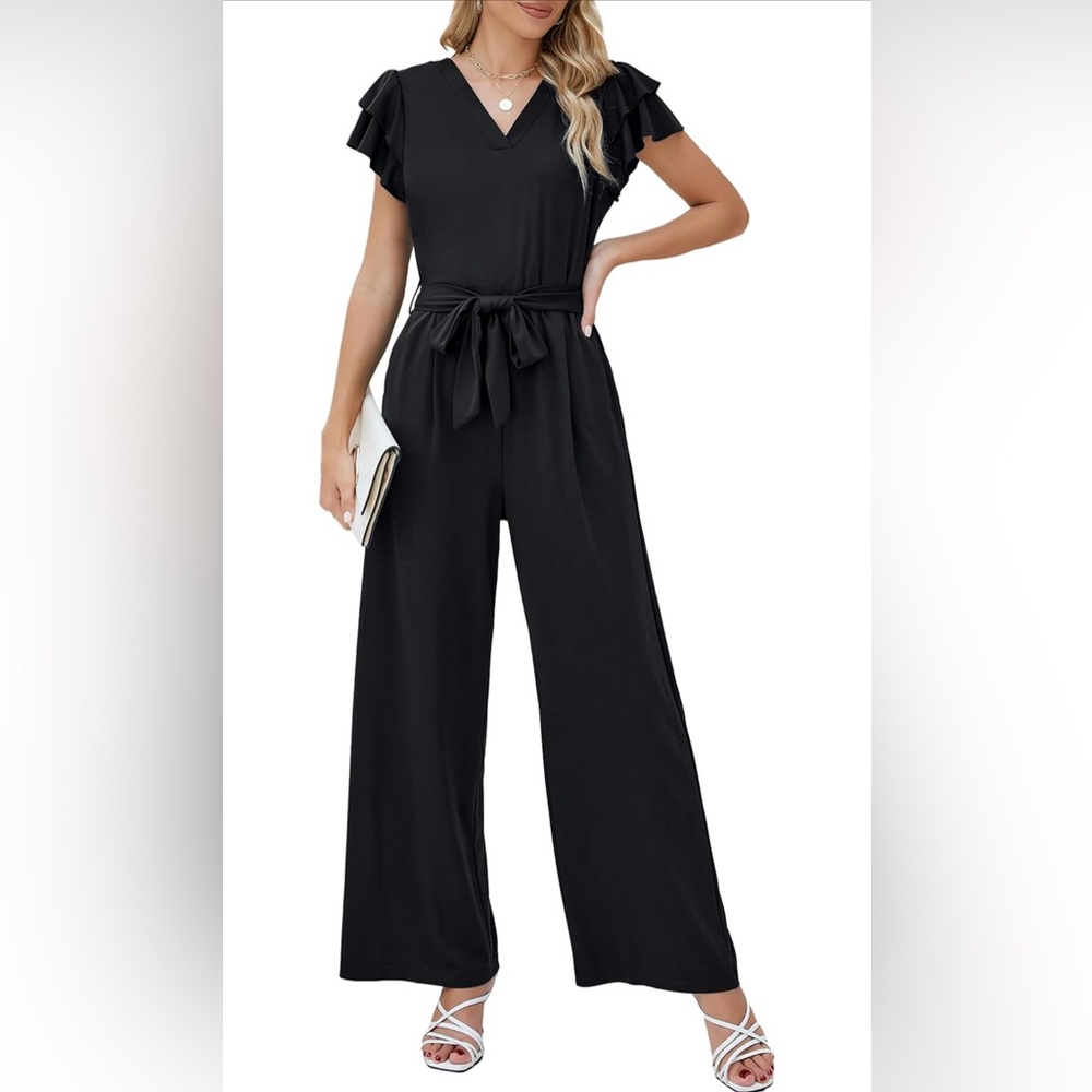 Jumpsuits One Piece Casual outfits Ruffle Sleeve V Neck Summer Rompers